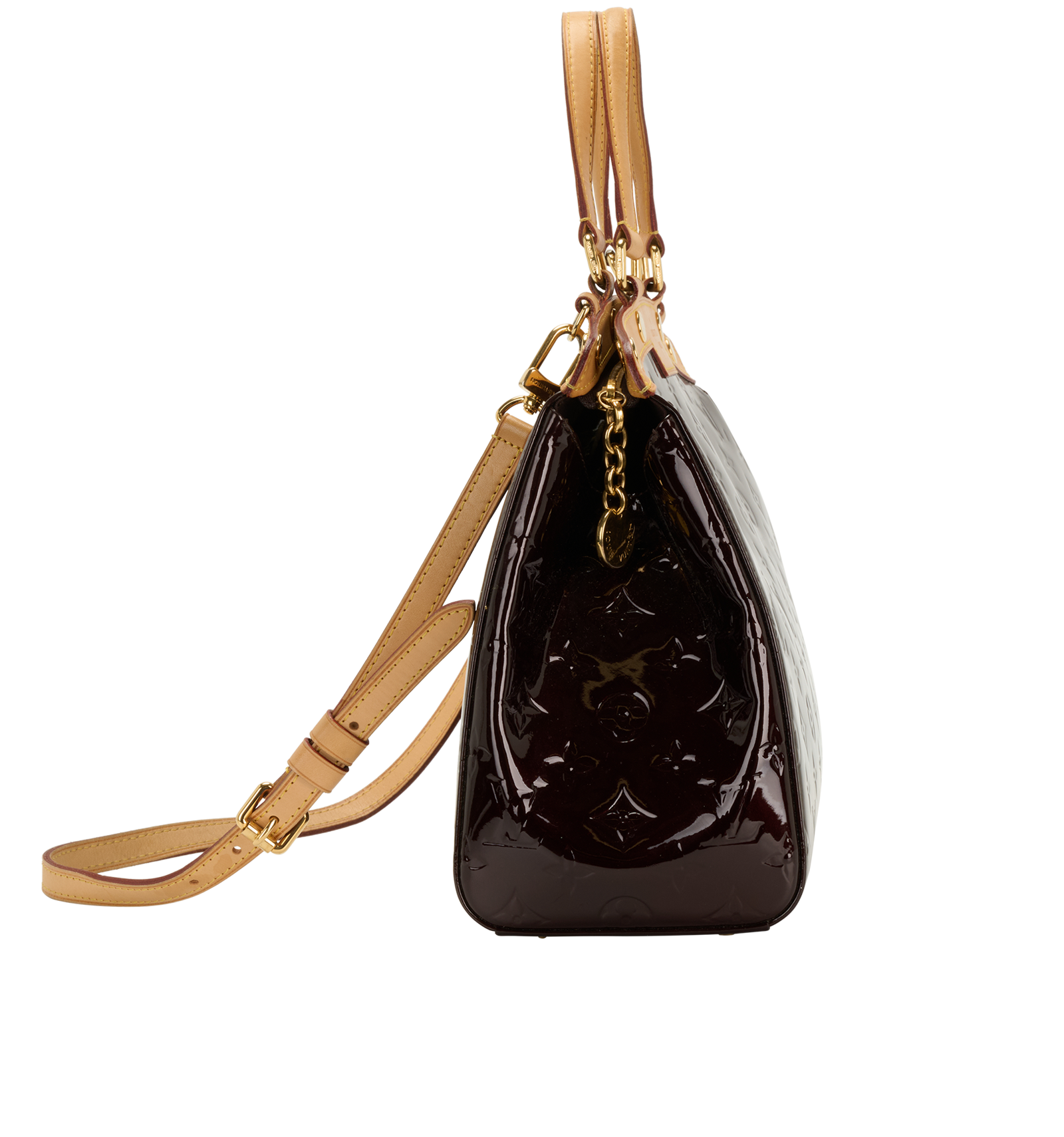 Brea MM, &pound;650, Handbags, Burgundy/Tan, Leather, Side view
